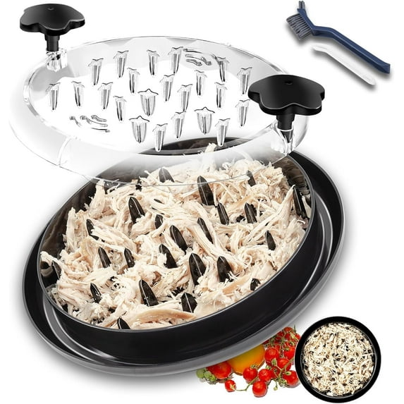 11'' Chicken Shredder Twist Tool, Meat Shredder with Clear Cover, Black Chicken Shredder Anti Slip, Chicken Breast Shredder with Cleaning Brush Suitable for Pork, Beef, Dishwasher Safe