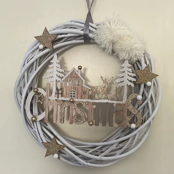 11" Christmas Wreath With Star Deer Vine Circle Garland for Front Door Christmas Welcome Sign Window Wall Hanging Outdoor Indoor Party Home Decor Christmas Collection