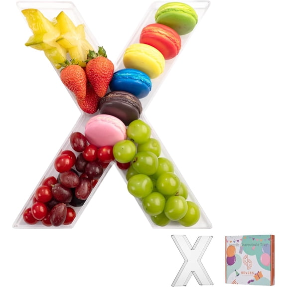 11" Clear Acrylic Letter & Number Charcuterie Tray-Reusable Fillable Alphabet Box for Displaying Candy,Cake,Snacks– Party Dessert Serving Plate for Birthday, Wedding Anniversaries, Baby Shower (X)