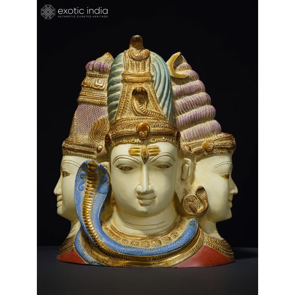 11" Colorful Tri-Dev Bust with Devi on Reverse | Brass Statue