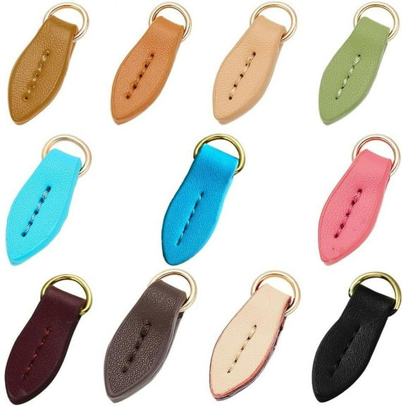 11 Colors Leather Zipper Pulls Leaf Shape Zipper Tags Fixer Pull Strap Cord Zipper Leather Zip Puller Heads Replacement Durable Jacket Bag Purse Repairing Tools Backpack Accessories colorful