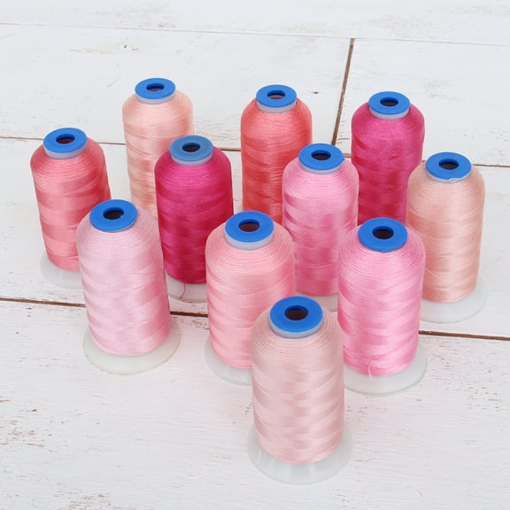 11 Cone Pink Color Builder Rayon Thread Set - 1000m Spools - Silky Luxurious Finish - For Machine Embroidery and Decorative Stitching