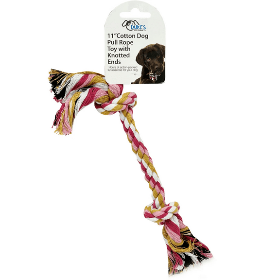 11 in Cotton Dog Pull Rope Toy with Knotted Ends, Durable, Fun Tug of War Toy for Interactive Play, Great for Fetch, Chewing, Bonding, Safe, Strong Design for Dogs, Playtime Essential, Mix