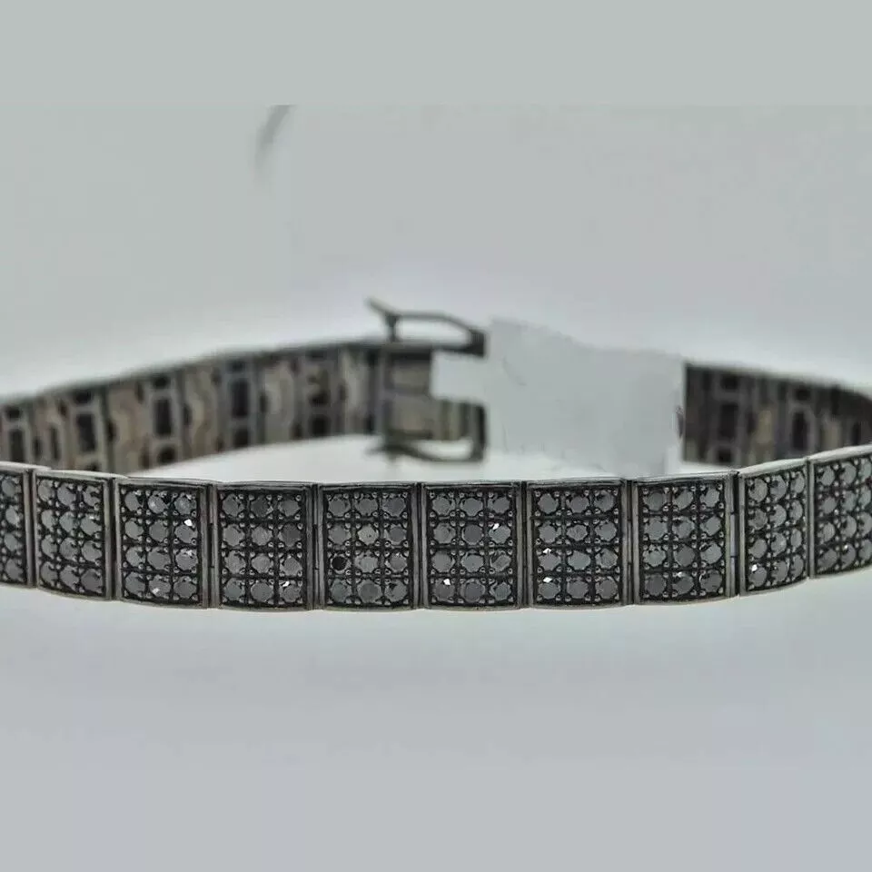 SIDDHESHWARJEWELS 11 Ct Lab Created Black Diamond 14K Black Gold Plated Tennis Link Men's Bracelet Size 8"