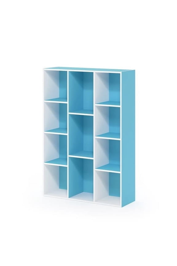 11-Cube Reversible Open Shelf Bookcase, White & Light Blue
