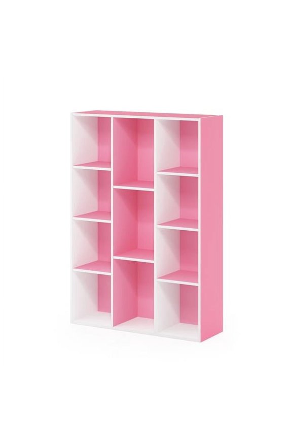 11-Cube Reversible Open Shelf Bookcase, White & Pink