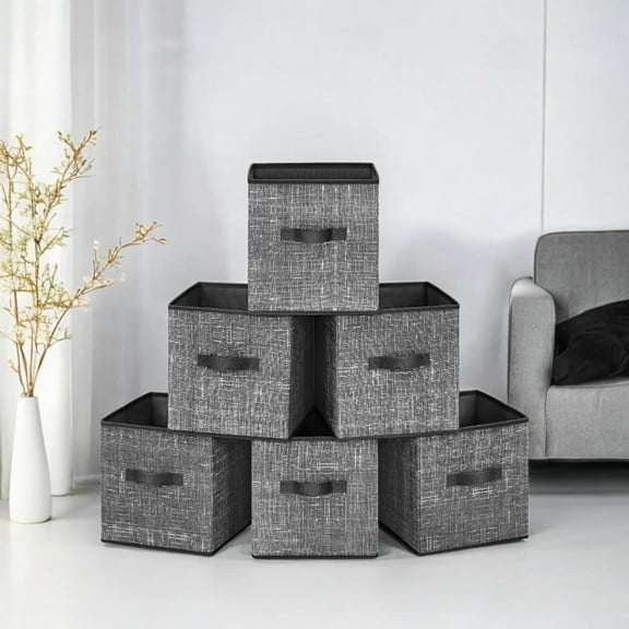 11" Cube Storage Bin 6 Foldable Fabric Cube Organizer Bin with Double Handles Storage Box for Living Room Bedroom Office Black