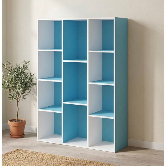 11-Cube Storage Organizer Bookshelf, Reversible Modular Bookcase and Display Shelf with Open Storage Cubes for Home Office, Living Room, Bedroom, Blue
