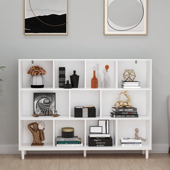 11-Cube Organizer Bookcase Shelf with Legs,Display Shelf,3-Tier Cubical Storage Shelves,White