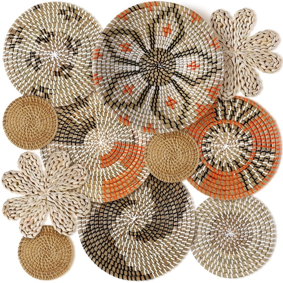 11 Cute Round Woven Bulrush Wall Baskets Rustic Home Decor