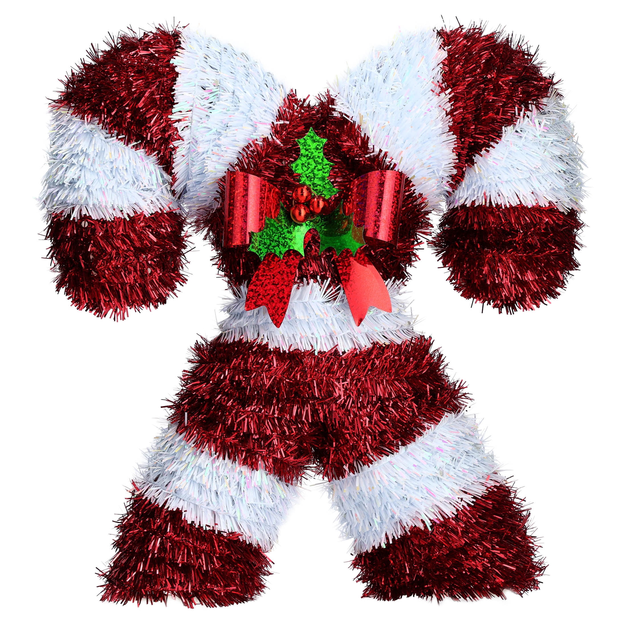 Tinsel Double Candy Canes Christmas Decoration, Red and White, 11", by Holiday Time