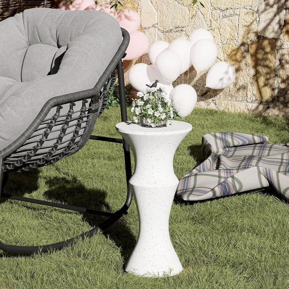 11" Decorative Concrete Side Table, Round Garden Bar Table with Terrazzo Finish, Stone End Table for Patio