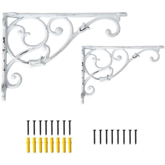 11'' Decorative Shelf Brackets,2 Pack Distressed Cast Iron Shelf Supply,11 x 7.5 Inch Antique White Corbel,Screws Anchors Included$$Tools & Hardware Other