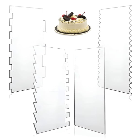 11 Design Textures, Clear Acrylic Cake Scraper Set For Artistic Cake Decoration, Durable And Safe For Food Contact, Handleless Design Offers Maximum Control, 4 Pieces For Various