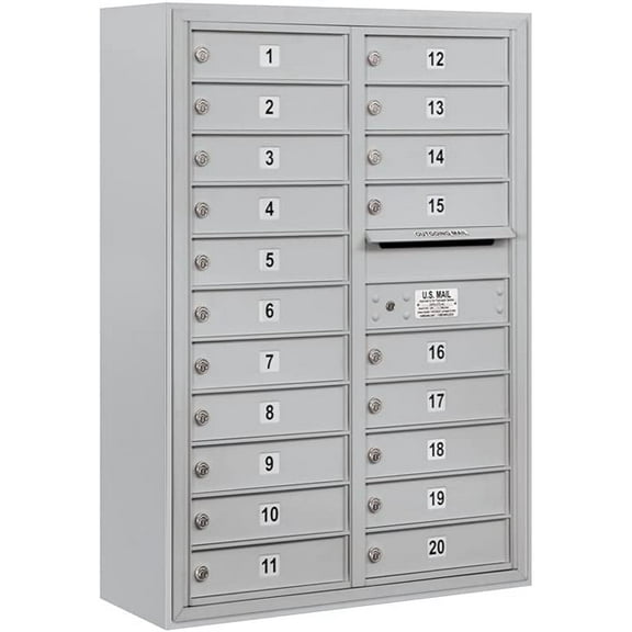 11 Door High Surface Mounted 4C Horizontal Mailbox with 20 Doors in Aluminum with USPS Access