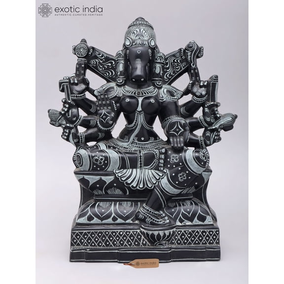 11'' Eight Armed Sitting Goddess Varahi | Katappa Stone Statue