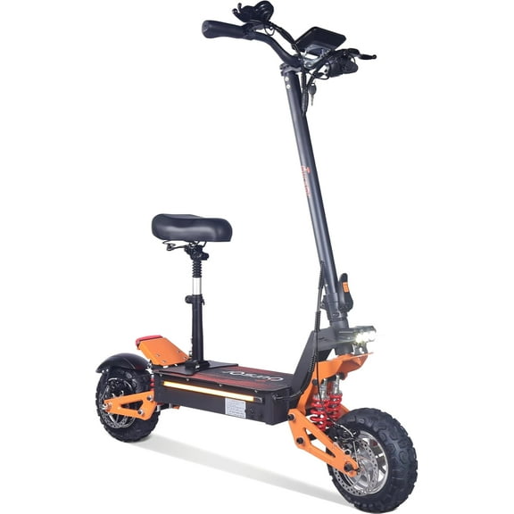 11" Electric Scooter with Seat for Adults，52MPH Max Speed, Up to70 Miles Range, 60V/38.8AH Battery, 6000W Dual Motor Portable Folding Commuting E-Scooter with Colourful Lighting