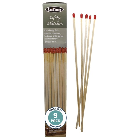 11" Extra Long Safety Matches, Heavy Duty Safety Matches, Safety Long Matches for Fireplace, Candles, Long Wooden Matches for Indoor & Outdoor Grill, Long Matches for BBQ Grill -Pack of 9(450 Matches)