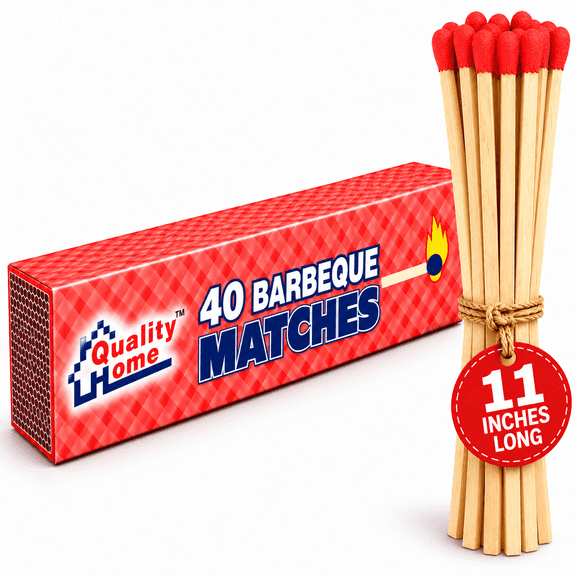 11" Extra Long Wooden Safety Matches for Fireplace, Candles, BBQ- Strike on Box Natural Wood Long Reach Matches 1 Pack (40Count)
