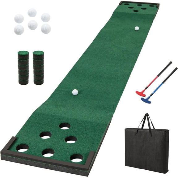11 FT Golf Putting Game Set Indoor Outdoor Putting Green Mat With Adjustable Putters Balls Holes Practice Training Accessories For Backyard Party Home Office Green