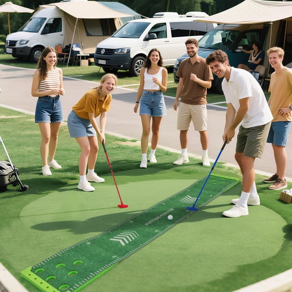 11 FT Golf Putting Green Mat, Complete Practice Set With 2 Adjustable Putters, 6 Golf Balls, Carry Bag, Indoor & Outdoor Training Equipment