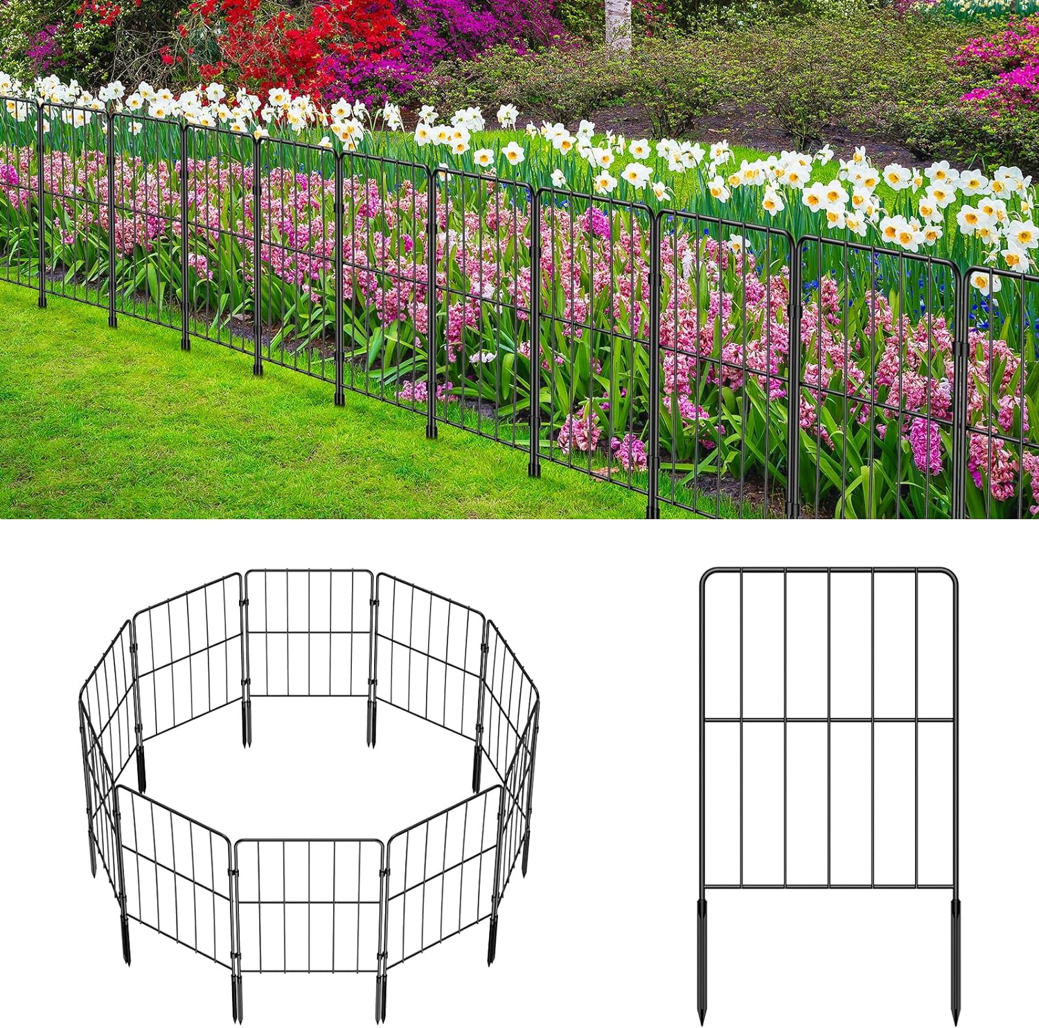 11 FT (L) x 22 IN (H) Garden Fence Animal Screen Decorative Metal Barrier Rust Resistant Square Lattice (35 Pcs)