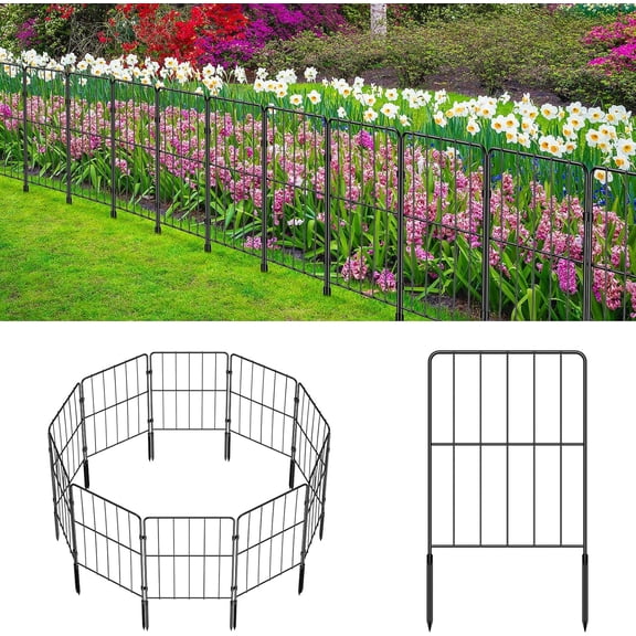11 FT (L) x 22 IN (H) Garden Fence Animal Screen Decorative Metal Barrier Rust Resistant Square Lattice (35 Pcs)