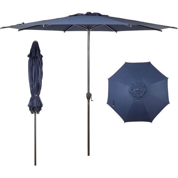 11 FT Outdoor Patio Umbrella with Crank Lift and Tilt, 8-Rib Aluminum Frame, UV-Protective Waterproof Canopy, Navy Blue