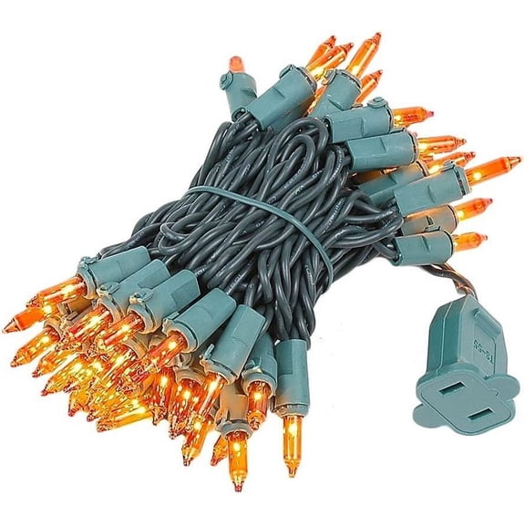 11 Feet 50 Bulbs Amber Incandescent Mini Lights, Green Wire