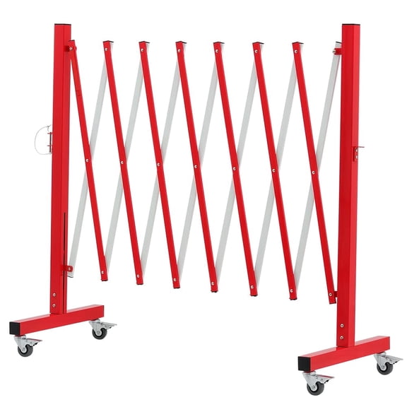 TRUNK Easily Assembled Expandable Metal Barricade, 11 Feet, Red and White, Portable Safety Barrier with Casters, Flexible Fence Mobile Barrier Gate, Adjustable Traffic Fence