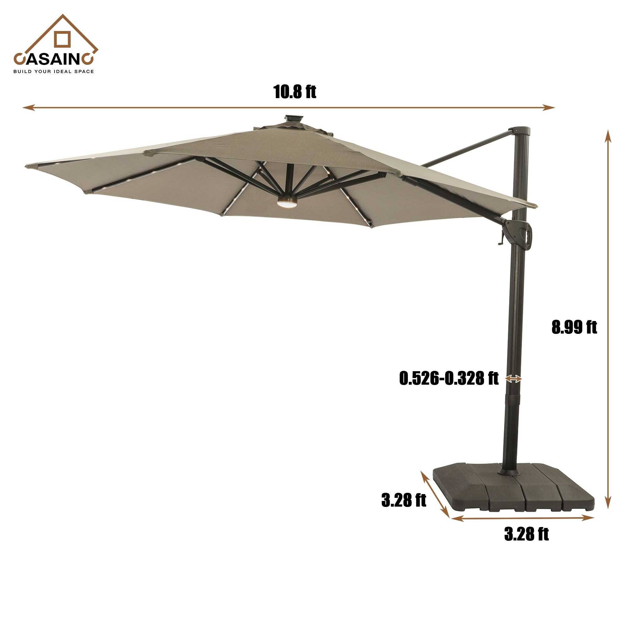 11 Feet Solar Powered PushButton Tilt Cantilever Patio Umbrella with