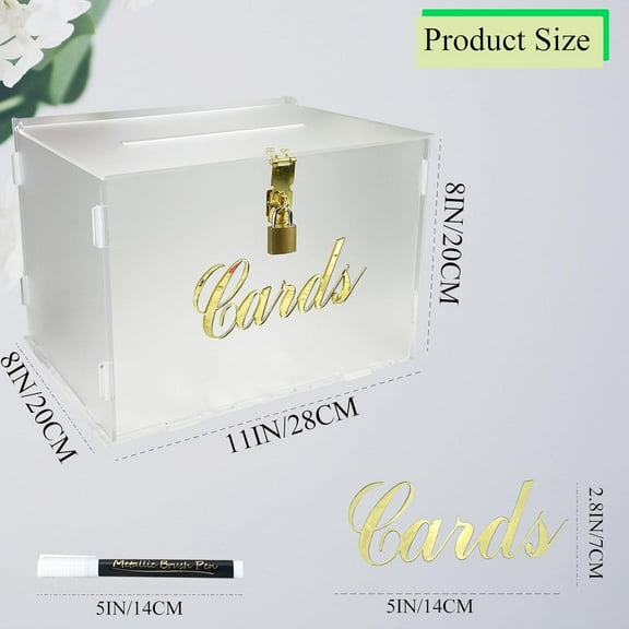 11" Frosted Acrylic Wedding Card Box with Lock, Gift Card Holder for Weddings, Receptions, Bridal Showers