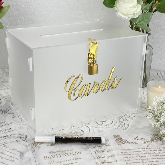 11" Frosted Wedding Card Box with Lock, Card Box for Wedding Decorations for Reception, Honeymoon Fund Box for Bridal Shower Decorations Party Reception Anniversary