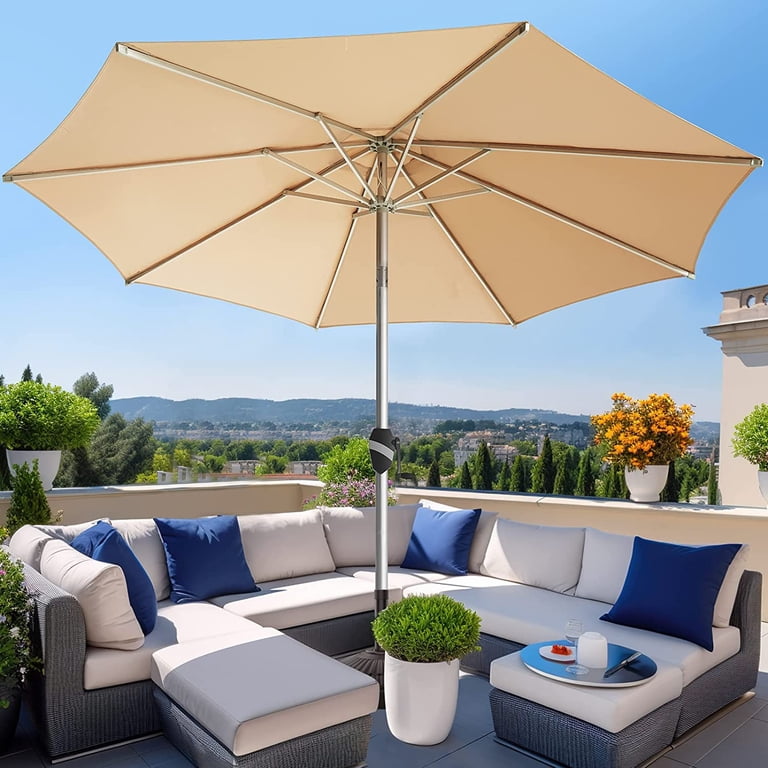 11 Ft Aluminum Outdoor Patio Umbrella, Fade-Resistant Outdoor Market Table Umbrella with Push Button Tilt, Beige 11 Ft Aluminum Outdoor Patio Umbrella, Fade-Resistant Outdoor Market Table Umbrella with Push Button Tilt, Beige