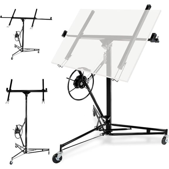 11 Ft Drywall Lift 150 lb Telescopic Arm 360 Rotation Locking Wheels Ceiling Installation