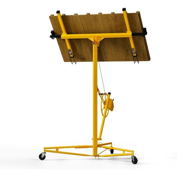 11 Ft Drywall Lift 150 lbs Capacity Sheetrock Hoist with 360 Rotation Telescopic Arm Lockable Wheels and Winch System for Ceiling Installation Yellow