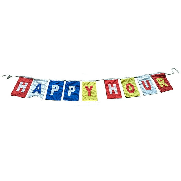 11 Ft Long Happy Hour Flag Set Outside Yard Garden Banner Boat Flags Bar Sign Party Decorations