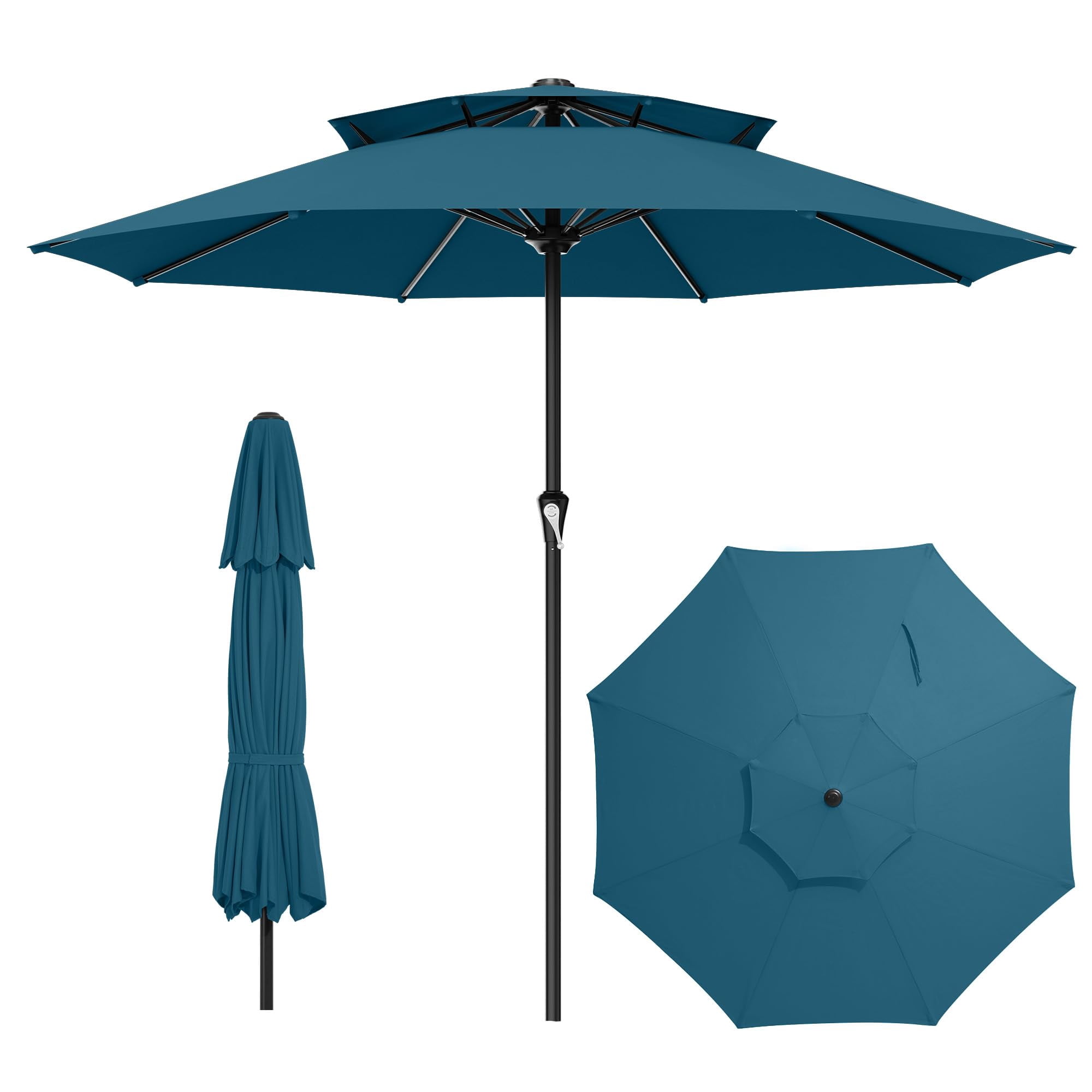 11 Ft Two-Tier Lake Blue Patio Umbrella Outdoor Waterproof UV ...