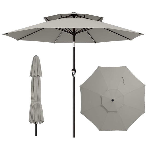 11 Ft Two-Tier Light Gray Patio Umbrella Outdoor Waterproof UV ...