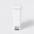 thumbnail image 1 of 11 Gallon Slim Step Trash Can White, Pedal-Operated Hands-Free Kitchen Garbage Bin, Textured Plastic Wastebasket for Narrow Spaces, Stay-Open Lid, Easy Clean, 1 of 5