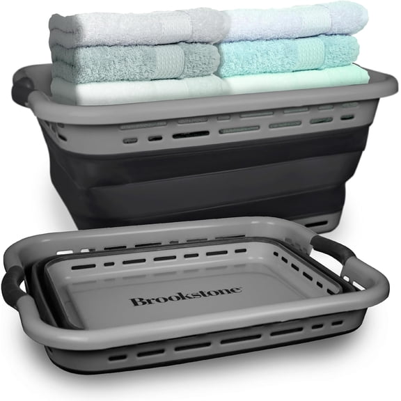 11 Gallon XL 24 Inch Collapsible Laundry Basket with Non-Slip Handles Grey