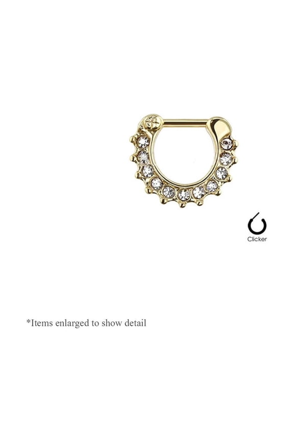 11 Gem Paved Gold Color IP 316L Surgical Steel Septum Clicker Ring