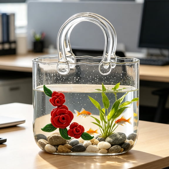 11" Glass Purse Vase for Flower Handmade Glass Bag Vase for Centerpiece and Fish Bowl Unique Flower Vases Decorative Glass Handbag Vases