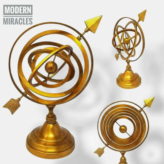 11" Golden Brass Armillary Sphere  Antique Style Nautical Vintage Globe | Maritime Desk Decor