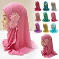 thumbnail image 1 of #11 Green 2 to 7 year old girl's headscarf prayer hat with two flowers, 1 of 9