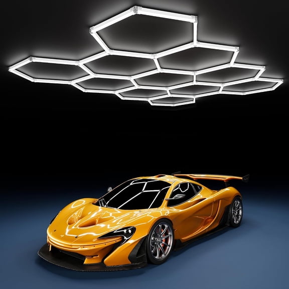 11-Grid Hexagon Garage Light 48-Pack 384W 47000LM 6500K Natural White Honeycomb Ceiling Light for Warehouse Gym Basement Exhibition Hall