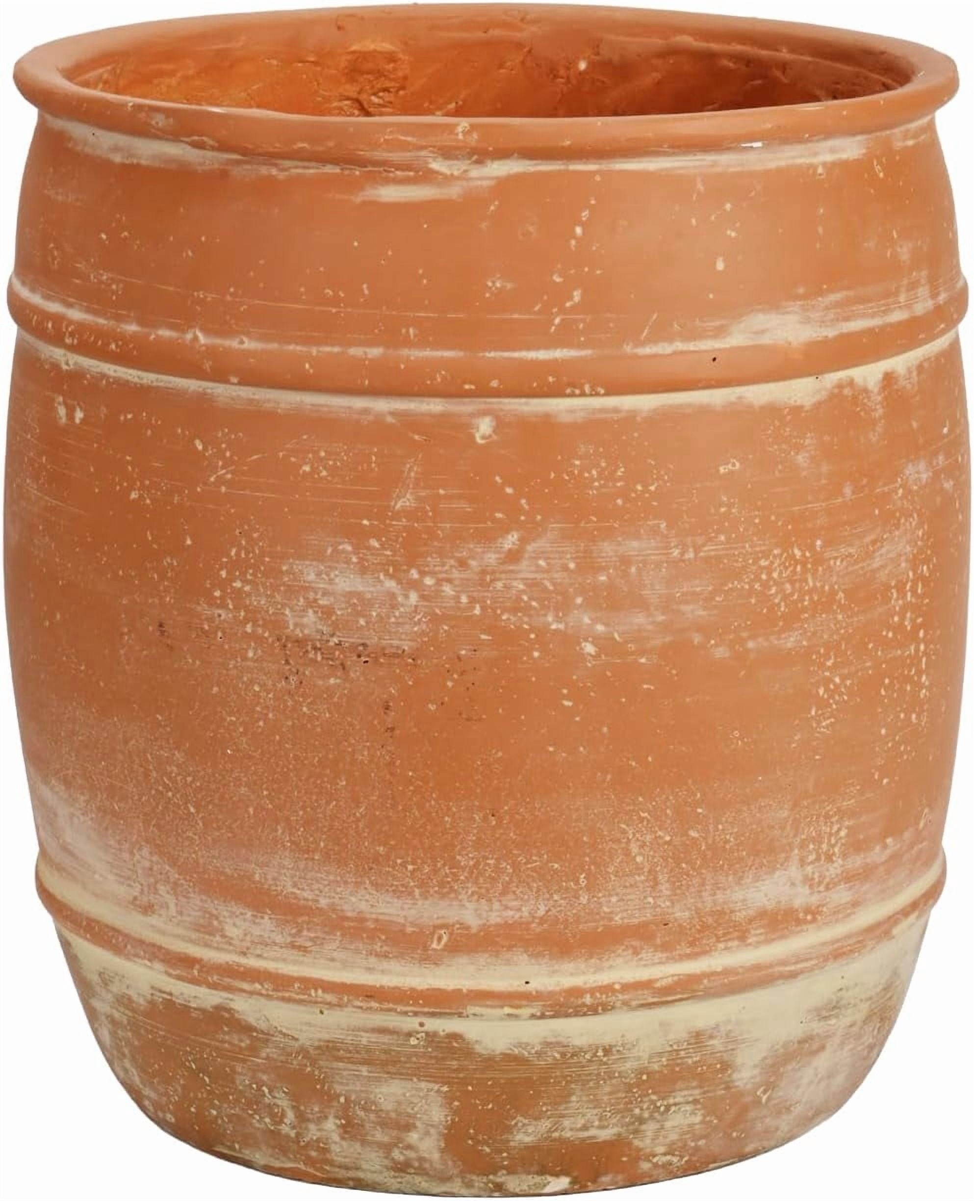 11"H x 9.5" Dia Aged Terracotta Clay Planter Pot with Drainage Hole, Rustic Farmhouse Style Flower Pot with Distressed Finish, Vintage Decorative Planter for Indoor Outdoor Garden, Patio, Porch