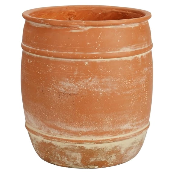 11"H x 9.5" Dia Aged Terracotta Clay Planter Pot with Drainage Hole, Rustic Farmhouse Style Flower Pot with Distressed Finish, Vintage Decorative Planter for Indoor Outdoor Garden, Patio, Porch