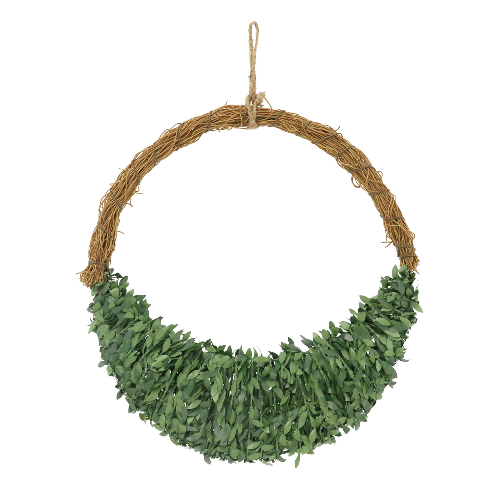 11" Green and Brown Boxwood Half Wreath with Jute