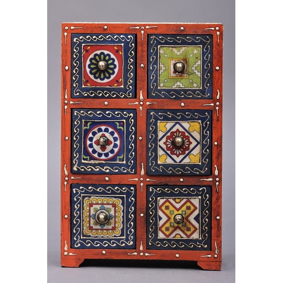 11" Hand Painted Decorated Boxes with Ceramic Tiles | Mango Wood | Handmade | Made in India